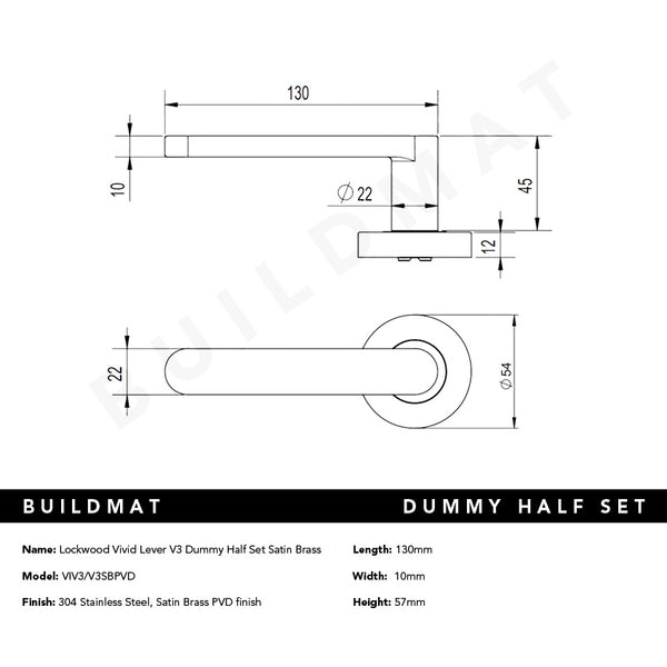 Lockwood Vivid Lever V3 Dummy Half Set Satin Brass