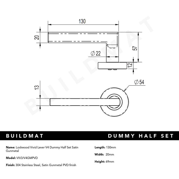 Lockwood Vivid Lever V4 Dummy Half Set Satin Gunmetal