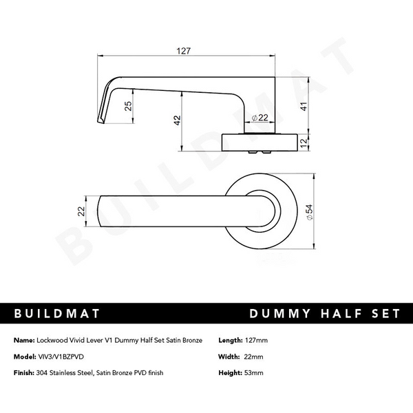 Lockwood Vivid Lever V1 Dummy Half Set Satin Bronze
