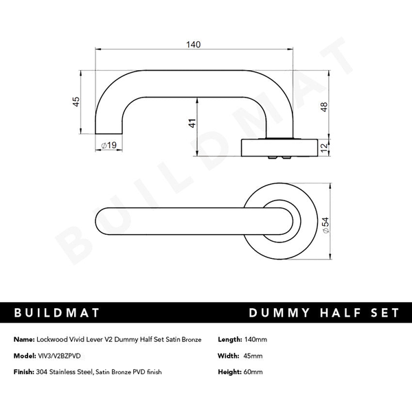 Lockwood Vivid Lever V2 Dummy Half Set Satin Bronze