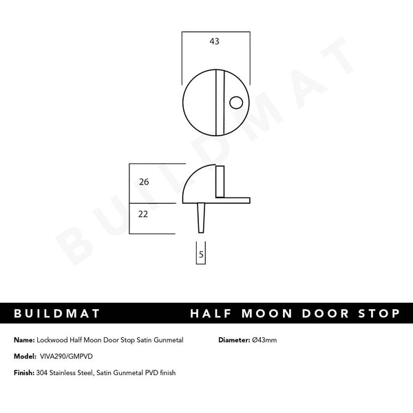 Lockwood Half Moon Door Stop Satin Gunmetal
