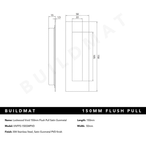 Lockwood Vivid 150mm Flush Pull Satin Gunmetal