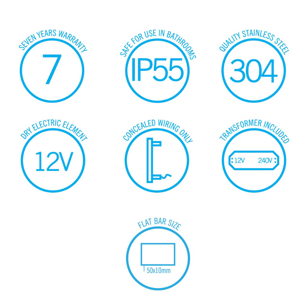 Thermogroup Flat Pill 12V Vertical Single Heated Towel Rail Matte Black