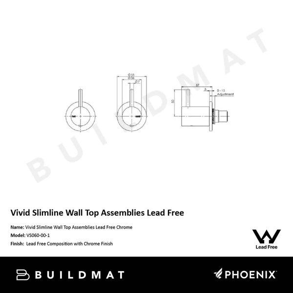 Phoenix Vivid Slimline Wall Top Assemblies Lead Free Chrome