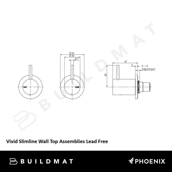 Phoenix Vivid Slimline Wall Top Assemblies Matte Black Lead Free