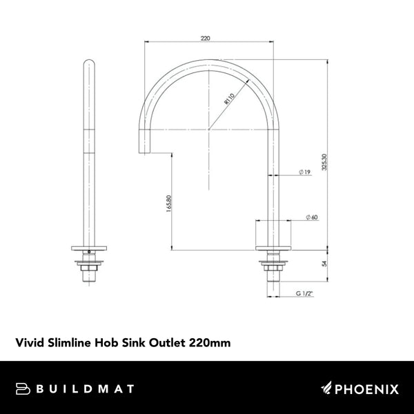 Phoenix Vivid Slimline Hob Sink Outlet 220mm Gooseneck Lead Free Brushed Nickel