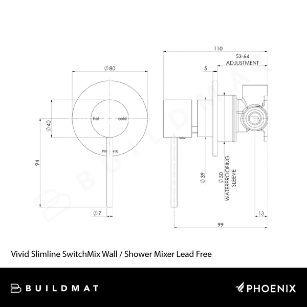 Phoenix Vivid Slimline SwitchMix Wall / Shower Mixer (Complete Kit) Lead Free Brushed Nickel