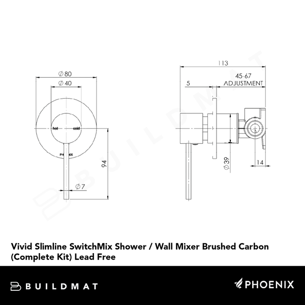 Phoenix Vivid Slimline SwitchMix Shower / Wall Mixer Brushed Carbon (Complete Kit) Lead Free