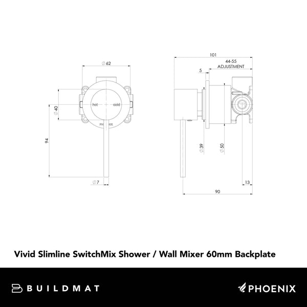 Phoenix Vivid Slimline SwitchMix Shower / Wall Mixer 60mm Backplate (Complete Kit) Lead Free Brushed Carbon