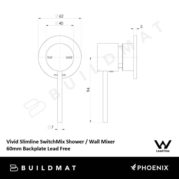 Phoenix Vivid Slimline SwitchMix Shower/Wall Mixer 60mm Backplate (Complete Kit) Lead Free Brushed Nickel