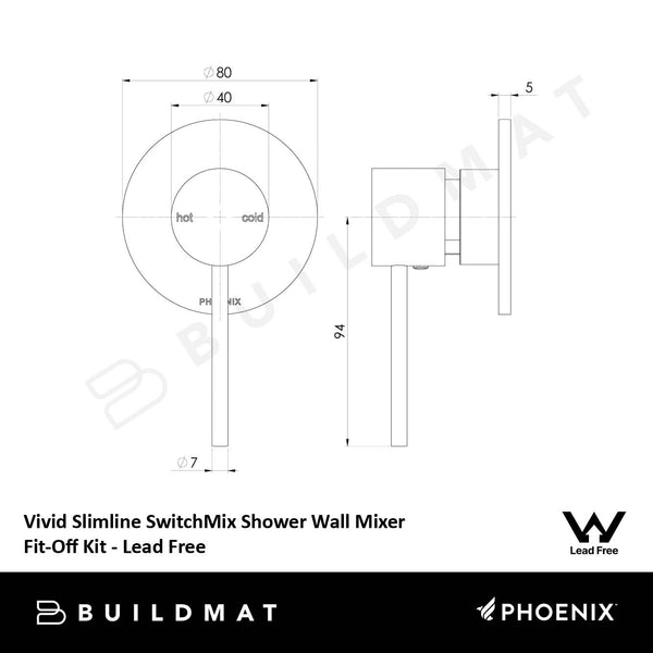 Phoenix Vivid Slimline SwitchMix Shower/Wall Mixer (Fit-Off Kit) Lead Free Chrome