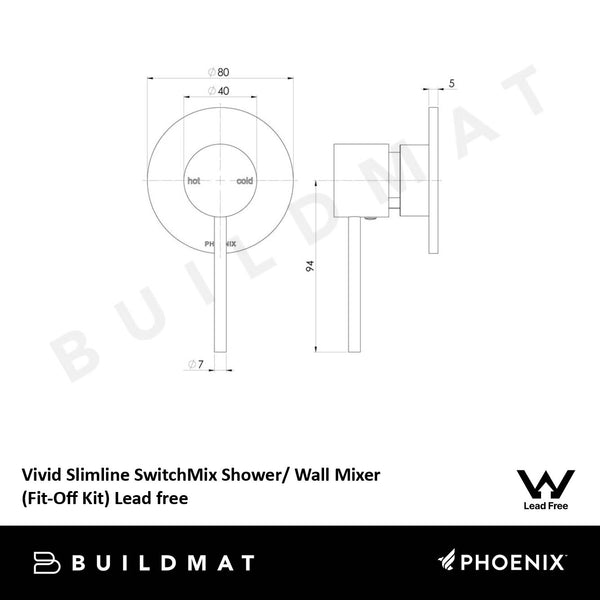 Phoenix Vivid Slimline SwitchMix Shower / Wall Mixer Brushed Gold (Fit-Off Kit) Lead Free