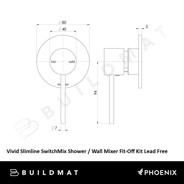 Phoenix Vivid Slimline SwitchMix Shower / Wall Mixer (Fit-Off Kit Only) Lead Free Brushed Nickel