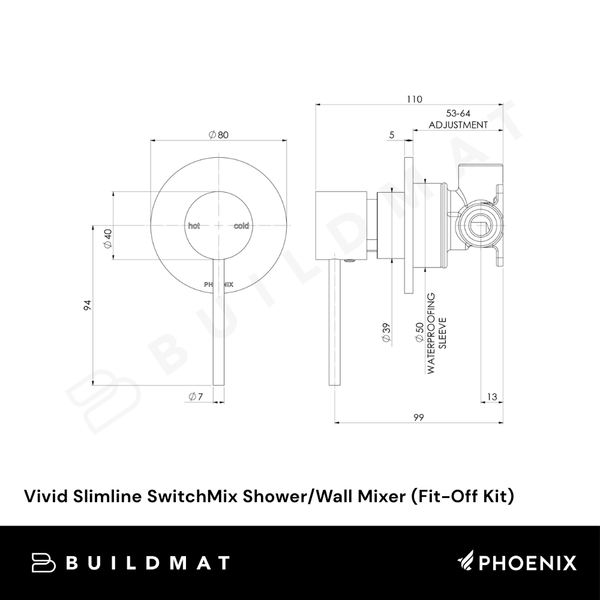Phoenix Vivid Slimline SwitchMix Shower/Wall Mixer (Fit-Off Kit) Matte Black Lead Free