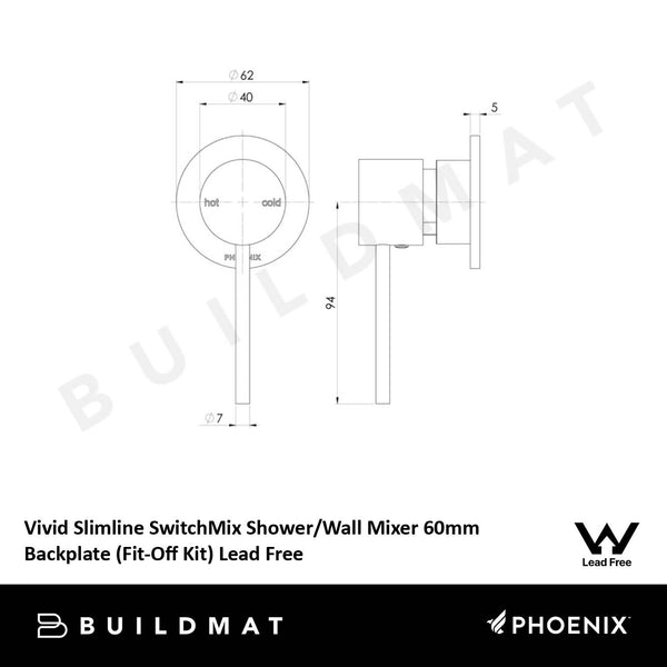 Phoenix Vivid Slimline SwitchMix Shower/Wall Mixer 60mm Backplate (Fit-Off Kit) Brushed Gold Lead Free