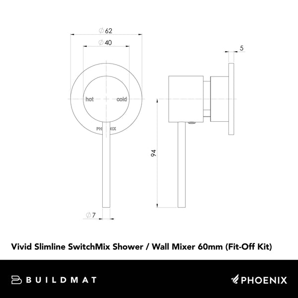 Phoenix Vivid Slimline SwitchMix Shower / Wall Mixer 60mm Backplate (Fit-Off Kit Only) Lead Free Brushed Nickel