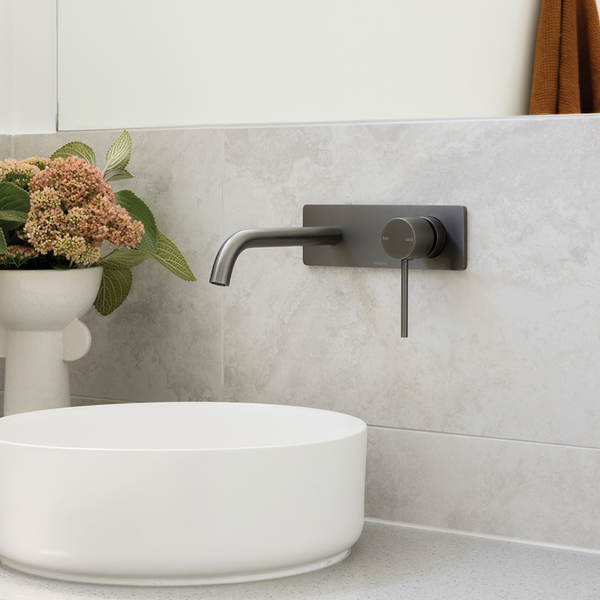 Phoenix Vivid Slimline SwitchMix Wall Basin / Bath Mixer Set 180mm (Complete Kit) Lead Free Brushed Carbon