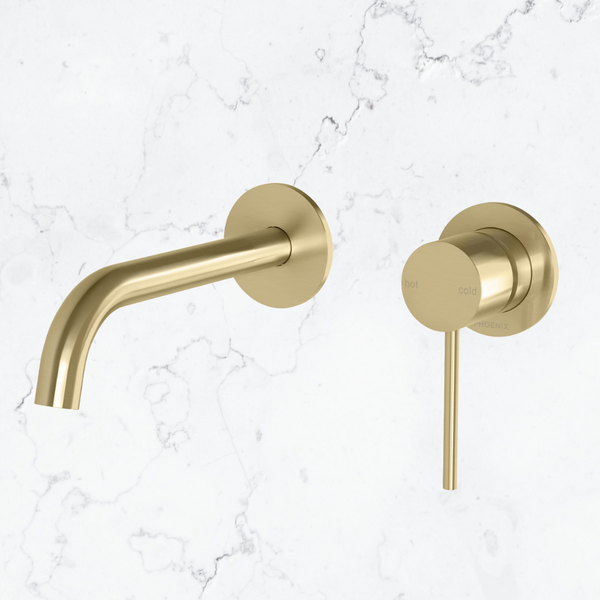 Phoenix Vivid Slimline SwitchMix Wall Basin / Bath Mixer Set 60mm Backplates (Fit-Off Kit Only) Lead Free Brushed Gold