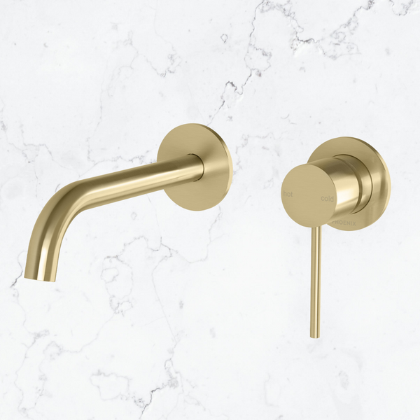 Phoenix Vivid Slimline SwitchMix Wall Basin / Bath Mixer Set 60mm Backplates (Complete Kit) Lead Free Brushed Gold