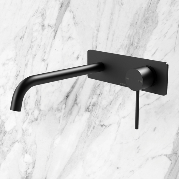 Phoenix Vivid Slimline SwitchMix Wall Bath Mixer Set 230mm Curved (Complete Kit) Matte Black