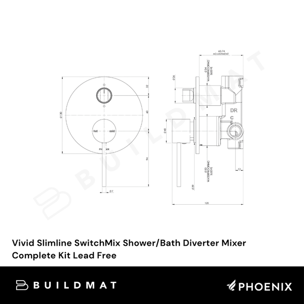 Phoenix Vivid Slimline SwitchMix Shower/Bath Diverter Mixer (Complete Kit) Brushed Carbon Lead Free