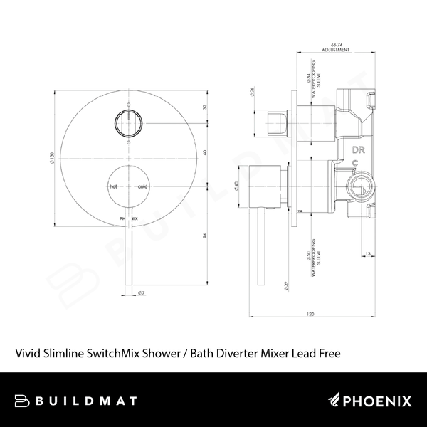 Phoenix Vivid Slimline SwitchMix Shower / Bath Diverter Mixer (Fit-Off Kit Only) Lead Free Chrome