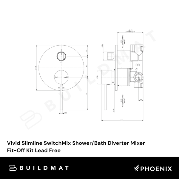 Phoenix Vivid Slimline SwitchMix Shower/Bath Diverter Mixer (Fit-Off Kit) Brushed Carbon Lead Free