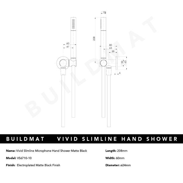 Phoenix Vivid Slimline Microphone Hand Shower Matte Black