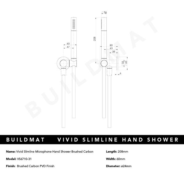 Phoenix Vivid Slimline Microphone Hand Shower Brushed Carbon