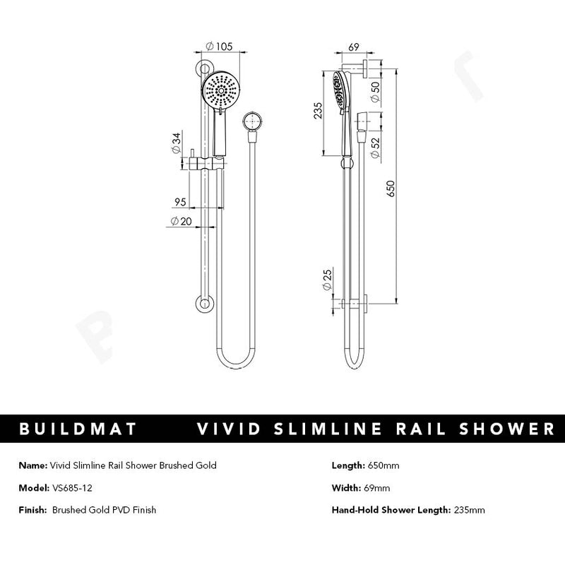 Vivid Slimline Rail Shower Brushed Gold