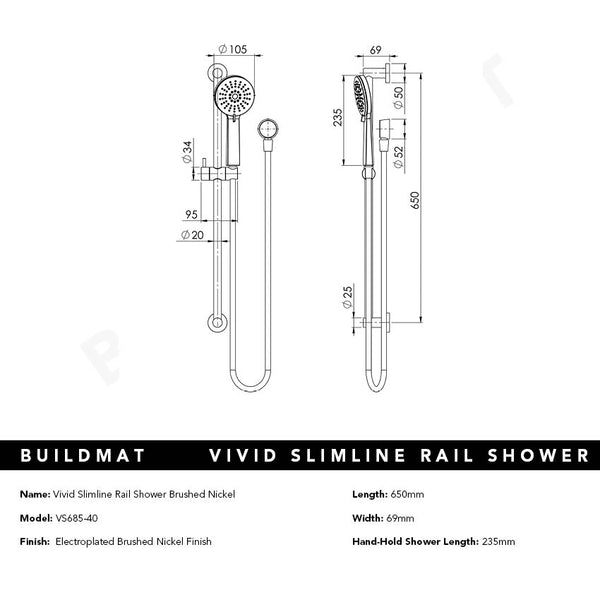 Phoenix Vivid Slimline Rail Shower Brushed Nickel