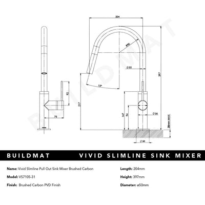 Vivid Slimline Brushed Carbon Pull Out Sink Mixer