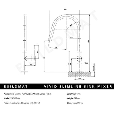 Vivid Slimline Brushed Nickel Pull Out Sink Mixer