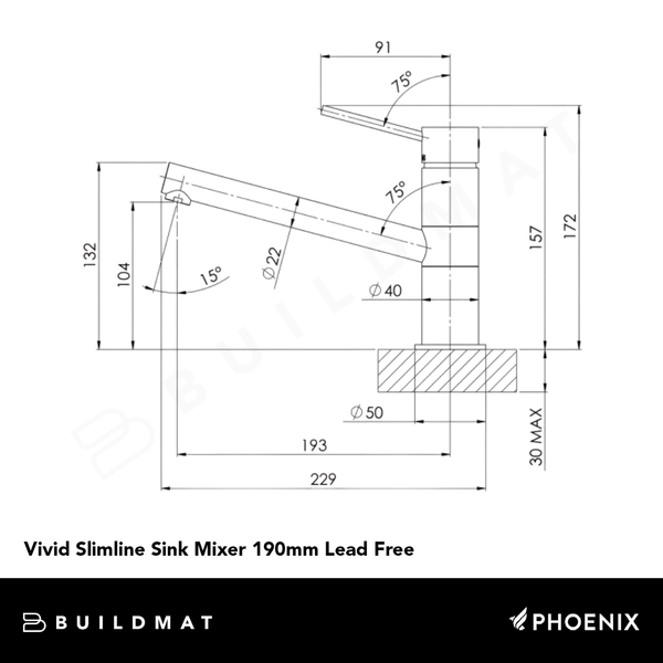Phoenix Vivid Slimline Sink Mixer 190mm Lead Free Chrome
