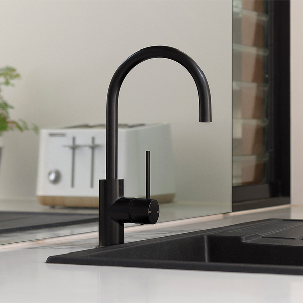 Phoenix Vivid Slimline Matte Black Sink Mixer 160mm Gooseneck