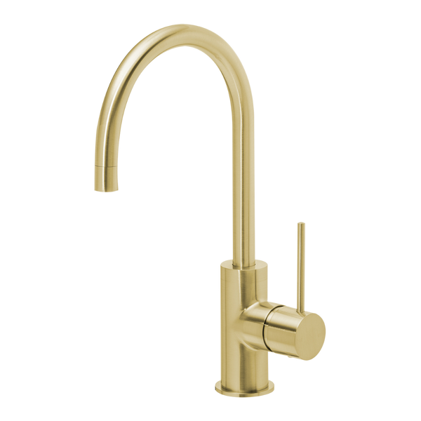 Phoenix Vivid Slimline Brushed Gold Sink Mixer 160mm Gooseneck Lead Free