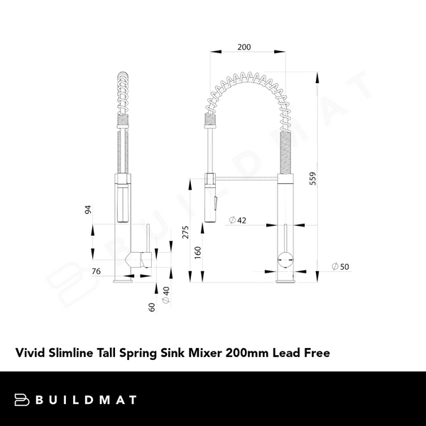 Phoenix Vivid Slimline Tall Spring Sink Mixer 200mm Lead Free Chrome