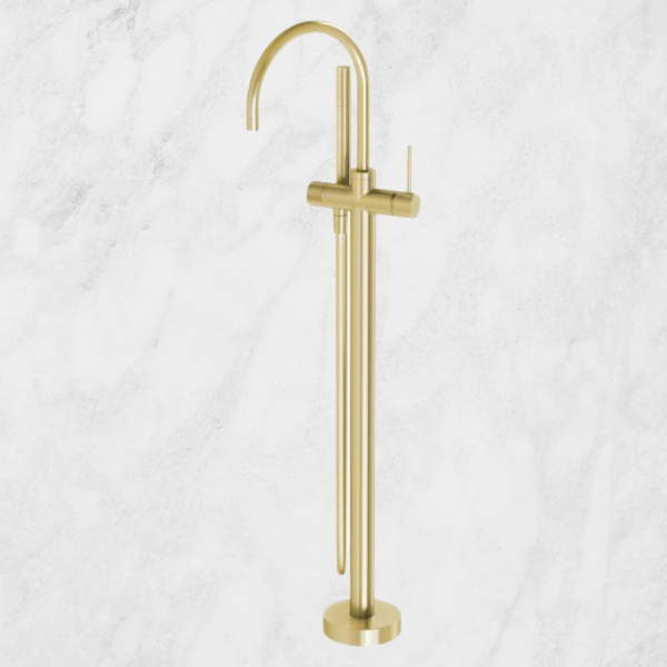 Phoenix Vivid Slimline Floor Mounted Bath Mixer with Hand Shower Brushed Gold