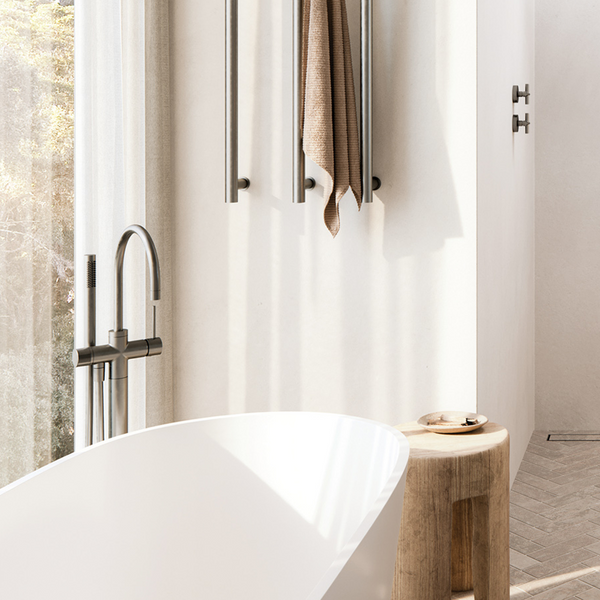 Phoenix Vivid Slimline Floor Mounted Bath Mixer with Hand Shower Brushed Nickel