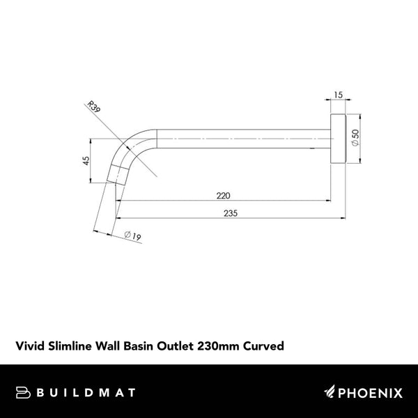 Phoenix Vivid Slimline Basin Outlet 230mm Curved Lead Free Brushed Nickel