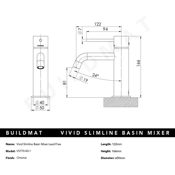 Phoenix Vivid Slimline Basin Mixer Lead Free Chrome