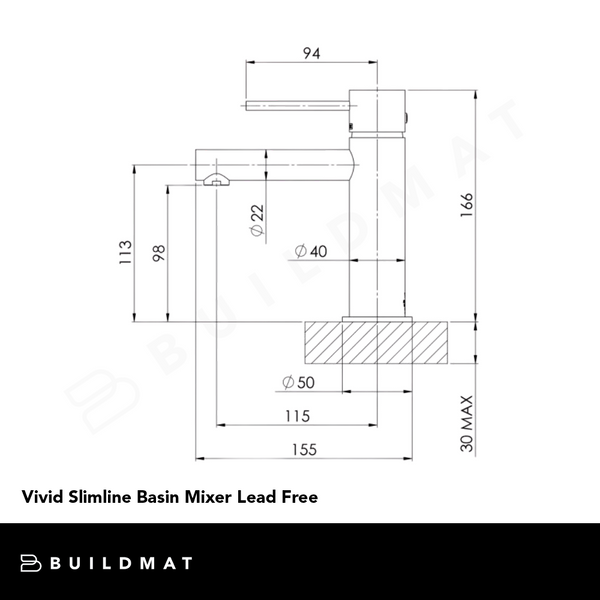 Phoenix Vivid Slimline Basin Mixer Lead Free Matte Black