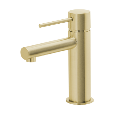 Vivid Slimline Basin Mixer Curved Outlet Brushed Gold