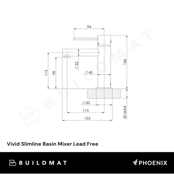 Phoenix Vivid Slimline Basin Mixer Brushed Carbon Lead Free