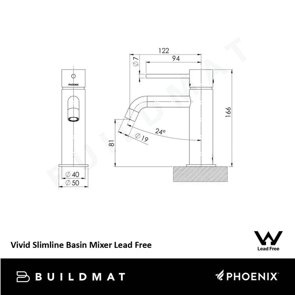 Phoenix Vivid Slimline Basin Mixer Brushed Carbon Lead Free