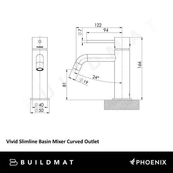 Phoenix Vivid Slimline Basin Mixer Curved Outlet Lead Free Brushed Carbon