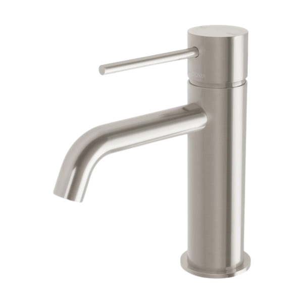 Phoenix Vivid Slimline Basin Mixer Curved Outlet Lead Free Brushed Nickel