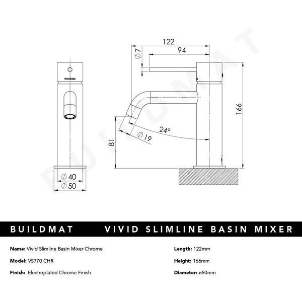 Phoenix Vivid Slimline Basin Mixer Chrome