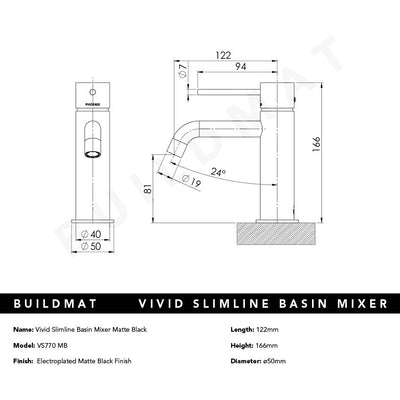 Vivid Slimline Basin Mixer Curved Outlet Matte Black