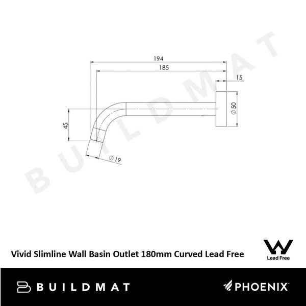 Phoenix Vivid Slimline Wall Basin Outlet 180mm Curved Brushed Gold Lead Free